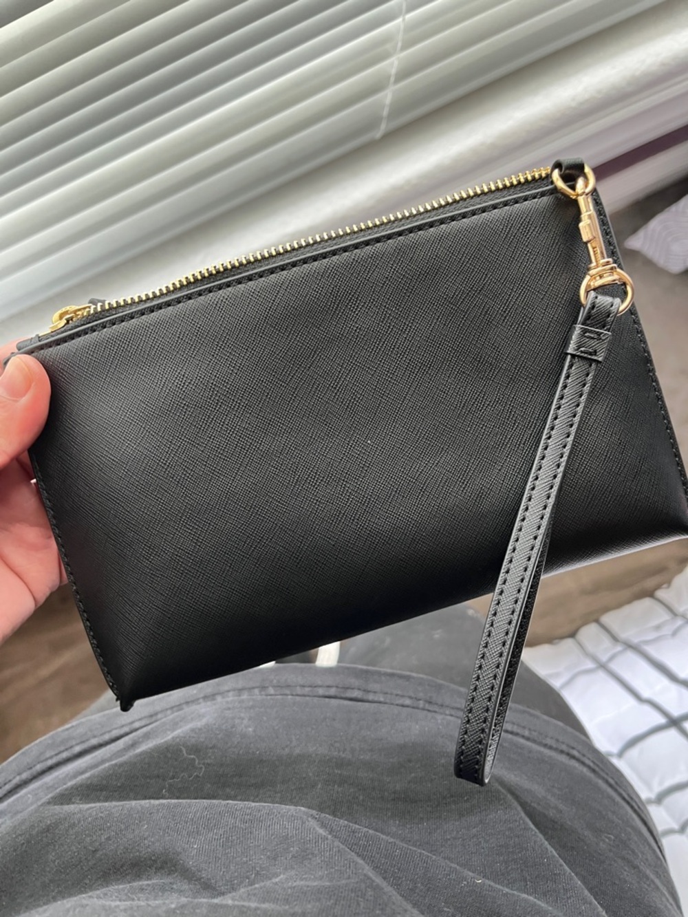 Calvin Klein Black Leather Wristlet with Gold Logo - Picture 7 of 11